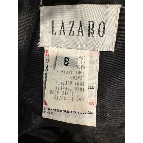 Lazaro Taffeta Black Dress Embellished Party A Line 8 Formal Glam Cocktail Guest - Picture 2 of 8